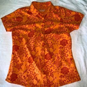 Orange button-up (WITH A POCKET!), size medium